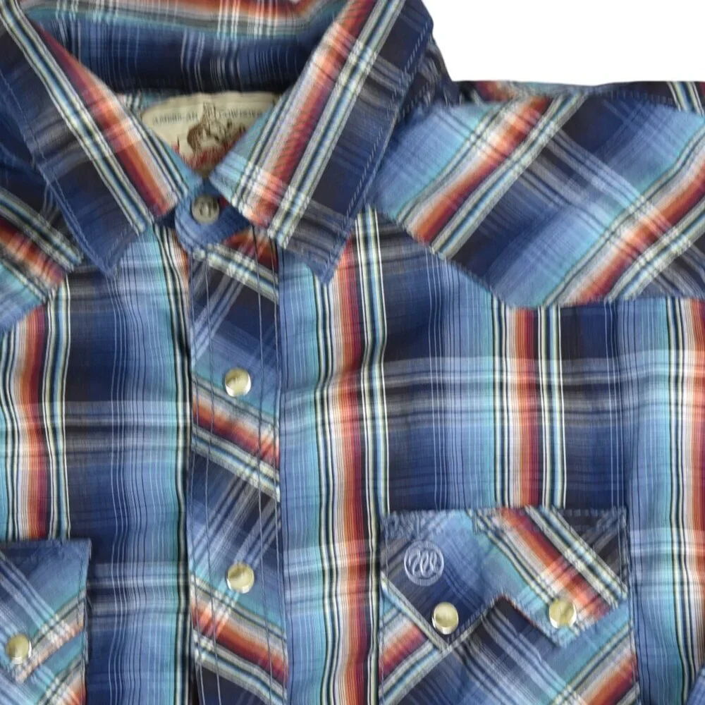 Wrangler Men's Vintage Southwestern Color Plaid Pearl Snaps Shirt Fits L/XL - Picture 8 of 8